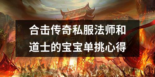 合击传奇私服法师和道士的宝宝单挑心得